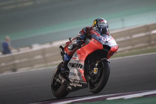 DOHA, QATAR - MARCH 17:  Andrea Dovizioso of Italy and Ducati Team  heads down a straight during the MotoGP of Qatar - Qualifying at Losail Circuit on March 17, 2018 in Doha, Qatar.  (Photo by Mirco Lazzari gp/Getty Images)