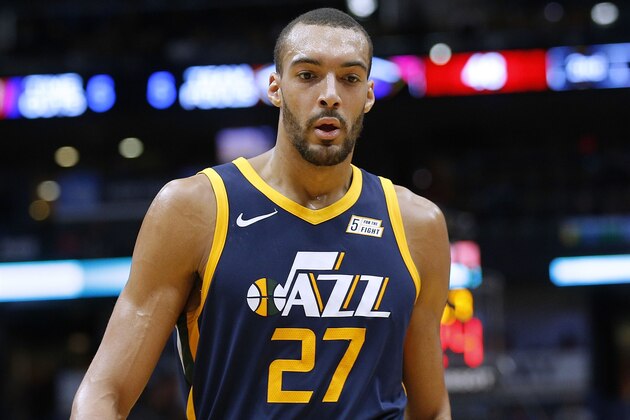 NEW ORLEANS, LA - MARCH 11:  Rudy Gobert #27 of the Utah Jazz reacts during the first half against the New Orleans Pelicans at the Smoothie King Center on March 11, 2018 in New Orleans, Louisiana. NOTE TO USER: User expressly acknowledges and agrees that, by downloading and or using this Photograph, user is consenting to the terms and conditions of the Getty Images License Agreement.  (Photo by Jonathan Bachman/Getty Images)