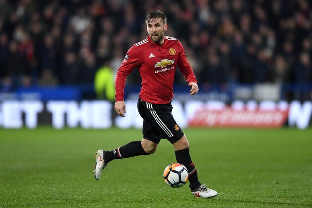 HUDDERSFIELD, ENGLAND - FEBRUARY 17:  Luke Shaw of Manchester United during the The Emirates FA Cup Fifth Round match between Huddersfield Town and Manchester United on February 17, 2018 in Huddersfield, United Kingdom.  (Photo by Gareth Copley/Getty Images)