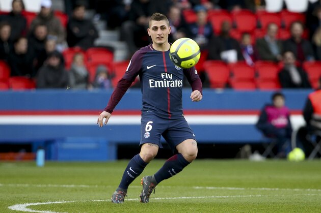 PARIS, FRANCE - MARCH 14: Marco Verratti of PSG during the French Ligue 1 match between Paris Saint Germain (PSG) and SCO Angers at Parc des Princes stadium on March 14, 2018 in Paris, France. (Photo by Jean Catuffe/Getty Images)