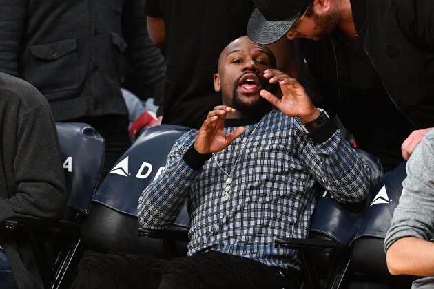 LOS ANGELES, CA - MARCH 13:  Floyd Mayweather Jr. attends a basketball game between the Los Angeles Lakers and the Denver Nuggets at Staples Center on March 13, 2018 in Los Angeles, California.  (Photo by Allen Berezovsky/Getty Images)