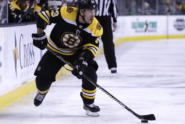 Boston Bruins left wing Brad Marchand (63) skates during the second period of an NHL hockey game in Boston, Tuesday, March 6, 2018. (AP Photo/Charles Krupa)