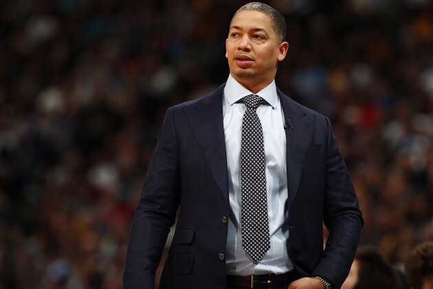Cleveland Cavaliers head coach Tyronn Lue in the second half of an NBA basketball game Wednesday, March 7, 2018, in Denver. The Cavaliers won 113-108. (AP Photo/David Zalubowski)
