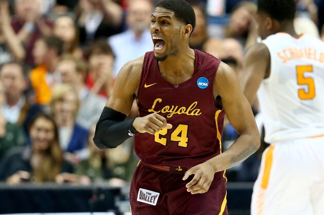 DALLAS, TX - MARCH 17:  Aundre Jackson #24 of the Loyola Ramblers reacts in the second half against the Tennessee Volunteers during the second round of the 2018 NCAA Tournament at the American Airlines Center on March 17, 2018 in Dallas, Texas.  (Photo by Ronald Martinez/Getty Images)