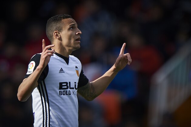 VALENCIA, SPAIN - MARCH 17:  Rodrigo Moreno of Valencia celebrates after scoring a goal during the La Liga match between Valencia and Deportivo Alaves at Mestalla stadium on March 17, 2018 in Valencia, Spain.  (Photo by Quality Sport Images/Getty Images)