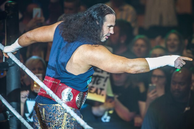 Matt Hardy arrives on the ring during WWE show at Zenith Arena on May 10, 2017 in Lille, northern France. / AFP PHOTO / PHILIPPE HUGUEN        (Photo credit should read PHILIPPE HUGUEN/AFP/Getty Images)