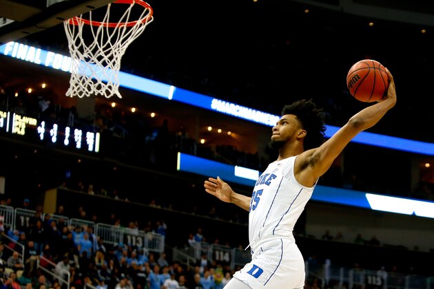 PITTSBURGH, PA - MARCH 17: Marvin Bagley III #35 of the Duke Blue Devils dunks the ball against the Rhode Island Rams during the second half in the second round of the 2018 NCAA Men's Basketball Tournament at PPG PAINTS Arena on March 17, 2018 in Pittsburgh, Pennsylvania. (Photo by Justin K. Aller/Getty Images) PITTSBURGH, PA - MARCH 17: Marvin Bagley III #35 of the Duke Blue Devils dunks the ball against the Rhode Island Rams during the second half in the second round of the 2018 NCAA Men's Basketball Tournament at PPG PAINTS Arena on March 17, 2018 in Pittsburgh, Pennsylvania. (Photo by Justin K. Aller/Getty Images)