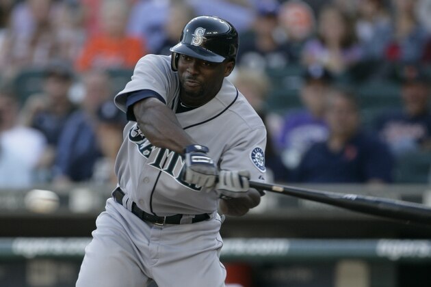 Seattle Mariners' Milton Bradley strikes out against the Detroit Tigers in the first inning of a baseball game Saturday, July 3, 2010 in Detroit. (AP Photo/Duane Burleson)