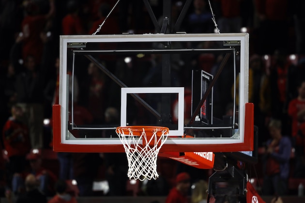 A basketball rim and backboard are seen in the second half of an NCAA college basketball game between Maryland and Iowa in College Park, Md., Sunday, Jan. 7, 2018. (AP Photo/Patrick Semansky)