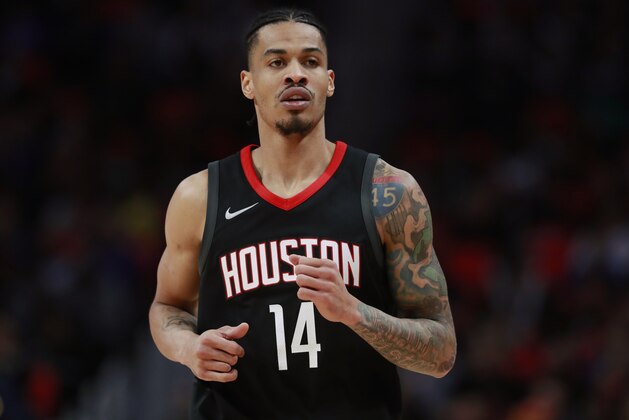 FILE - In this Jan. 6, 2018, file photo, Houston Rockets guard Gerald Green runs up court during the second half of an NBA basketball game against the Detroit Pistons in Detroit. Green and Trevor Ariza have both been suspended for two games for entering the Los Angeles Clippers' locker room after a game earlier this week to confront another player. The NBA announced the suspensions Wednesday, Jan. 17 (AP Photo/Carlos Osorio, File)