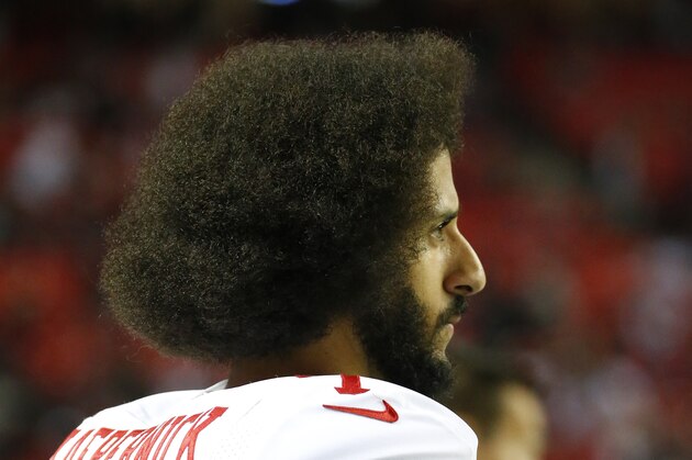 San Francisco 49ers quarterback Colin Kaepernick (7) stands on the sidelines during the second half of an NFL football game against the Atlanta Falcons, Sunday, Dec. 18, 2016, in Atlanta. The Atlanta Falcons won 41-13. (AP Photo/Butch Dill)