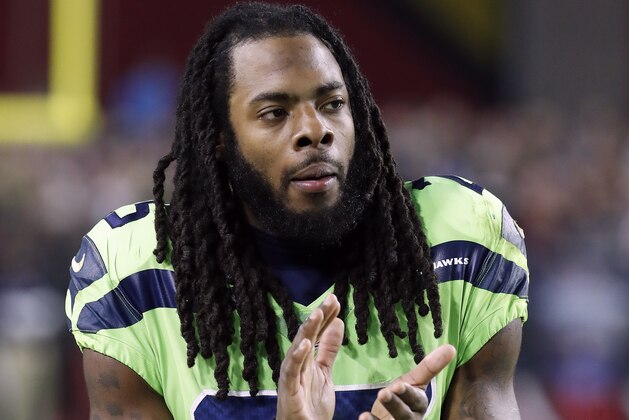 Seattle Seahawks cornerback Richard Sherman (25) stands on the sidelines after being injured against the Arizona Cardinals during the second half of an NFL football game, Thursday, Nov. 9, 2017, in Glendale, Ariz. (AP Photo/Rick Scuteri) Seattle Seahawks cornerback Richard Sherman (25) stands on the sidelines after being injured against the Arizona Cardinals during the second half of an NFL football game, Thursday, Nov. 9, 2017, in Glendale, Ariz. (AP Photo/Rick Scuteri)