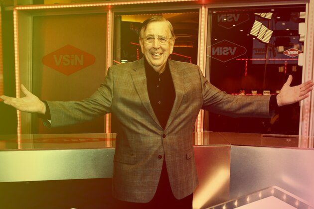 LAS VEGAS, NV - FEBRUARY 03:  Retired sportscaster and VSiN (Vegas Stats & Information Network) managing editor and lead host Brent Musburger unveils the VSiN broadcasting studio at the South Point Hotel & Casino sports book on February 3, 2017 in Las Vegas, Nevada. VSiN is the first multi-channel network dedicated to sports gambling information and launches on Sirius XM Radio on February 27. Musburger and boxing announcer and VSiN lead host Al Bernstein will host a special broadcast before Super Bowl LI.  (Photo by Ethan Miller/Getty Images)