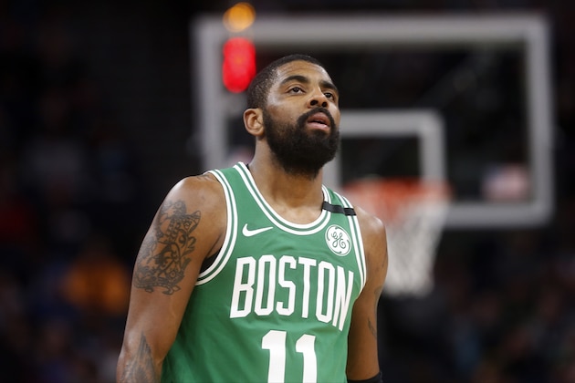 Boston Celtics's Kyrie Irving plays against the Minnesota Timberwolves in an NBA basketball game Thursday, March 8, 2018, in St. Paul, Minn. (AP Photo/Jim Mone)