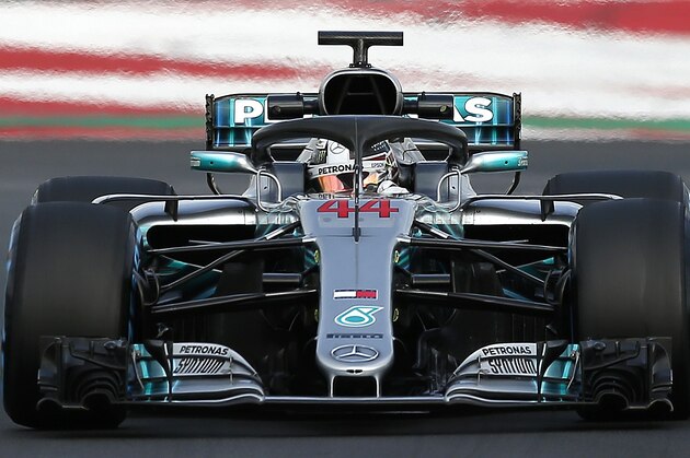 Mercedes driver Lewis Hamilton of Britain steers his car during a Formula One pre-season testing session in Montmelo, outside Barcelona, Spain, Thursday, March 8, 2018. (AP Photo/Manu Fernandez)