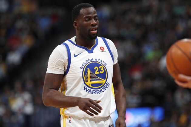 Golden State Warriors forward Draymond Green (23) in the first half of an NBA basketball game Saturday, Feb. 3, 2018, in Denver. (AP Photo/David Zalubowski)
