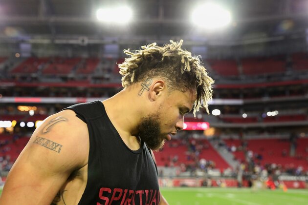 GLENDALE, AZ - DECEMBER 24:  Free safety Tyrann Mathieu #32 of the Arizona Cardinals walks off the field following the NFL game against the New York Giants at the University of Phoenix Stadium on December 24, 2017 in Glendale, Arizona. The Arizona Cardinals won 23-0.  (Photo by Christian Petersen/Getty Images)