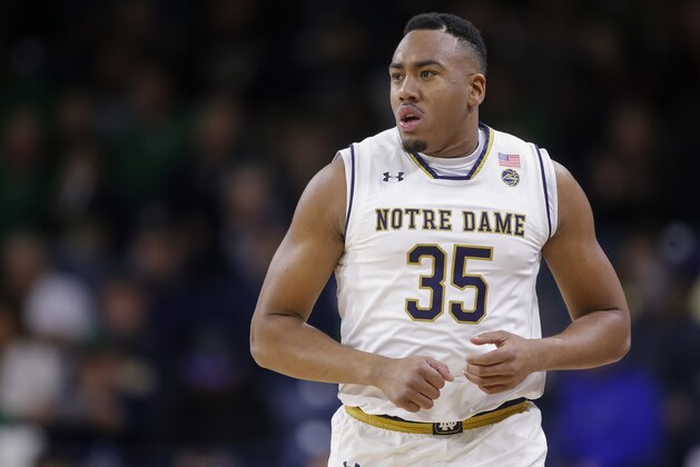 SOUTH BEND, IN - FEBRUARY 28: Bonzie Colson #35 of the Notre Dame Fighting Irish is seen during the game against the Pittsburgh Panthers at Purcell Pavilion on February 28, 2018 in South Bend, Indiana. (Photo by Michael Hickey/Getty Images)