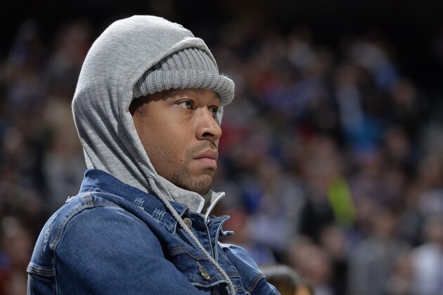 PHILADELPHIA, PA - MARCH 16:  Allen Iverson looks on during the game between the Philadelphia 76ers and Brooklyn Nets on March 16, 2018 at the Wells Fargo Center in Philadelphia, Pennsylvania. NOTE TO USER: User expressly acknowledges and agrees that, by downloading and or using this Photograph, user is consenting to the terms and conditions of the Getty Images License Agreement. Mandatory Copyright Notice: Copyright 2018 NBAE (Photo by David Dow/NBAE via Getty Images)