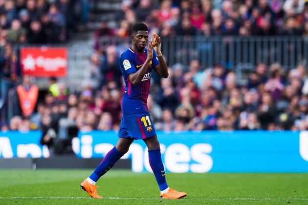 BARCELONA, SPAIN - MARCH 18: Ousmane Dembele of FC Barcelona applauds to the crowd as he is substituted during the La Liga match between Barcelona and Athletic Club at Camp Nou on March 18, 2018 in Barcelona, Spain. (Photo by Alex Caparros/Getty Images)