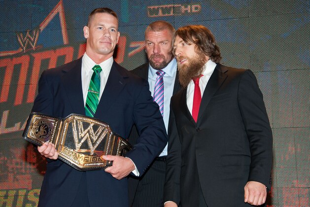 BEVERLY HILLS, CA - AUGUST 13: John Cena, Paul 'Triple H' Levesque and Daniel Bryan attend WWE SummerSlam Press Conference at Beverly Hills Hotel on August 13, 2013 in Beverly Hills, California. (Photo by Valerie Macon/Getty Images)