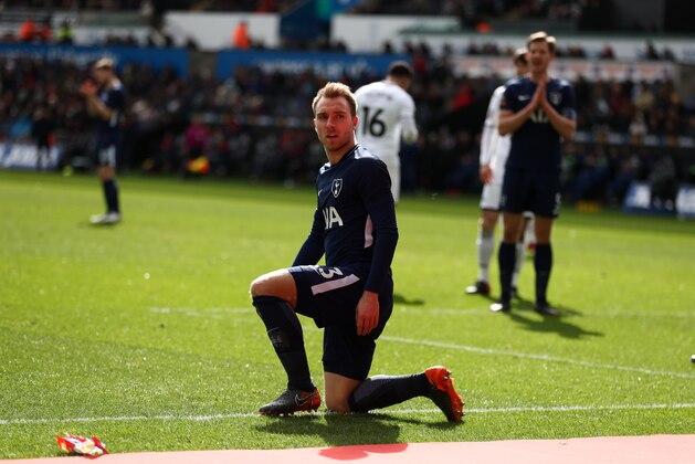 SWANSEA, WALES - MARCH 17: Christian Eriksen of Tottenham Hotspur during The Emirates FA Cup Quarter Final match between Swansea City and Tottenham Hotspur at Liberty Stadium on March 17, 2018 in Swansea, Wales. (Photo by Catherine Ivill/Getty Images)