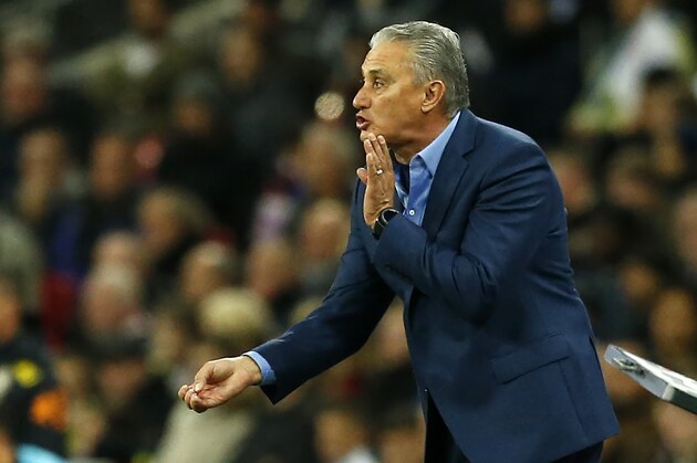 Brazil's head coach Tite gestures on the touchline during the international friendly football match between England and Brazil at Wembley Stadium in London on November 14, 2017. / AFP PHOTO / Ian KINGTON / NOT FOR MARKETING OR ADVERTISING USE / RESTRICTED TO EDITORIAL USE        (Photo credit should read IAN KINGTON/AFP/Getty Images)