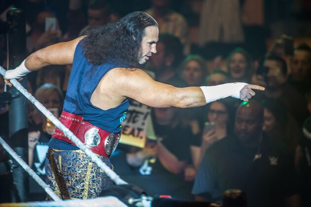 Matt Hardy arrives on the ring during WWE show at Zenith Arena on May 10, 2017 in Lille, northern France. / AFP PHOTO / PHILIPPE HUGUEN        (Photo credit should read PHILIPPE HUGUEN/AFP/Getty Images)