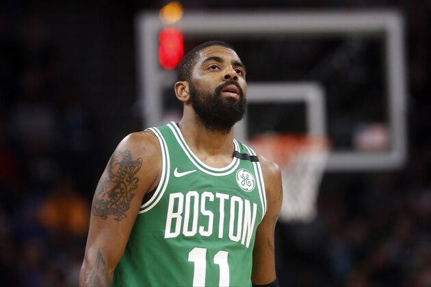 Boston Celtics's Kyrie Irving plays against the Minnesota Timberwolves in an NBA basketball game Thursday, March 8, 2018, in St. Paul, Minn. (AP Photo/Jim Mone)