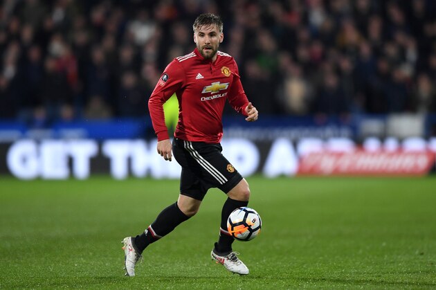 HUDDERSFIELD, ENGLAND - FEBRUARY 17:  Luke Shaw of Manchester United during the The Emirates FA Cup Fifth Round match between Huddersfield Town and Manchester United on February 17, 2018 in Huddersfield, United Kingdom.  (Photo by Gareth Copley/Getty Images)