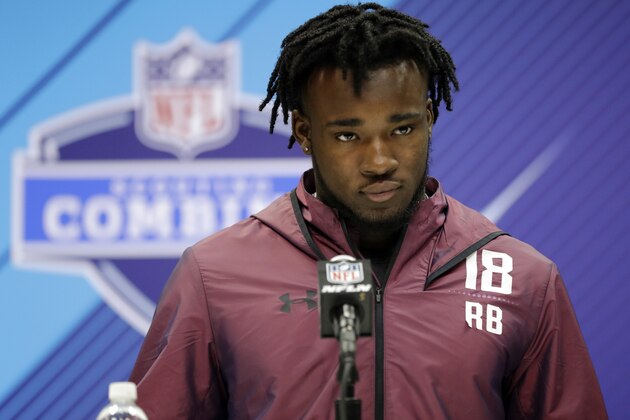 USC running back Ronald Jones speaks during a press conference at the NFL football scouting combine, Thursday, March 1, 2018, in Indianapolis. (AP Photo/Darron Cummings)