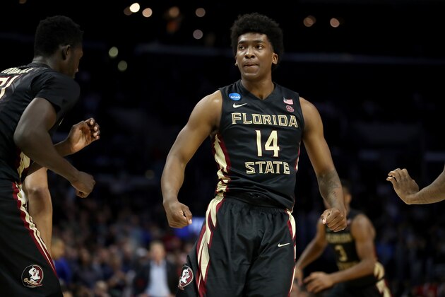 LOS ANGELES, CA - MARCH 22:  Terance Mann #14 of the Florida State Seminoles reacts in the second half while taking on the Gonzaga Bulldogs in the 2018 NCAA Men's Basketball Tournament West Regional at Staples Center on March 22, 2018 in Los Angeles, California.  (Photo by Ezra Shaw/Getty Images)