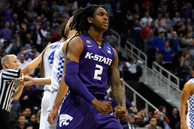 ATLANTA, GA - MARCH 22:  Cartier Diarra #2 of the Kansas State Wildcats reacts after a basket and a foul in the second half against the Kentucky Wildcats during the 2018 NCAA Men's Basketball Tournament South Regional at Philips Arena on March 22, 2018 in Atlanta, Georgia.  (Photo by Kevin C. Cox/Getty Images)