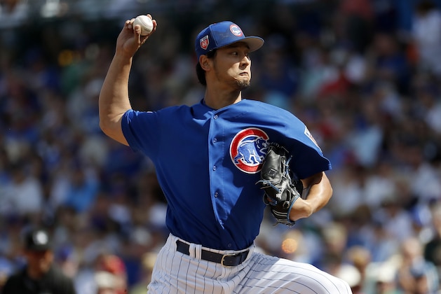 Chicago Cubs pitcher Yu Darvish throws during the second inning of a spring training baseball game against the Los Angeles Dodgers, Tuesday, March 6, 2018, in Mesa, Ariz. (AP Photo/Matt York)
