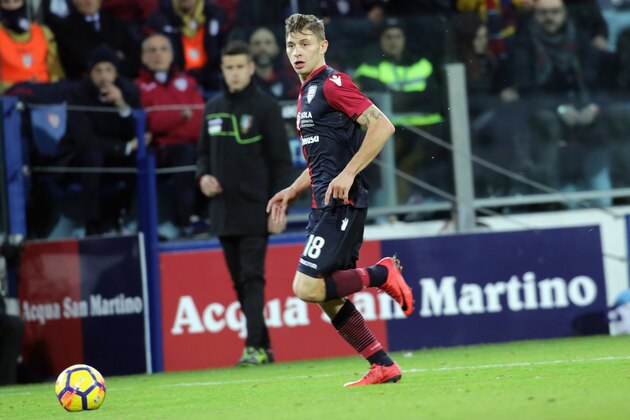 CAGLIARI, ITALY - JANUARY 06: Nicolo Barella of Cagliari in action during the serie A match between Cagliari Calcio and Juventus at Stadio Sant'Elia on January 6, 2018 in Cagliari, Italy.  (Photo by Enrico Locci/Getty Images)