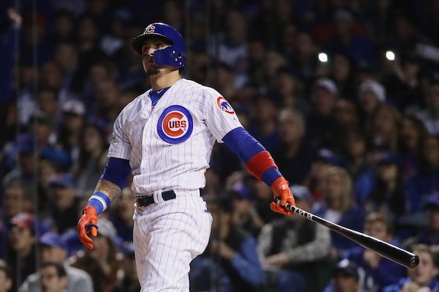 CHICAGO, IL - OCTOBER 18:  Javier Baez #9 of the Chicago Cubs reacts to hitting a home run in the second inning against the Los Angeles Dodgers during game four of the National League Championship Series at Wrigley Field on October 18, 2017 in Chicago, Illinois.  (Photo by Jonathan Daniel/Getty Images)