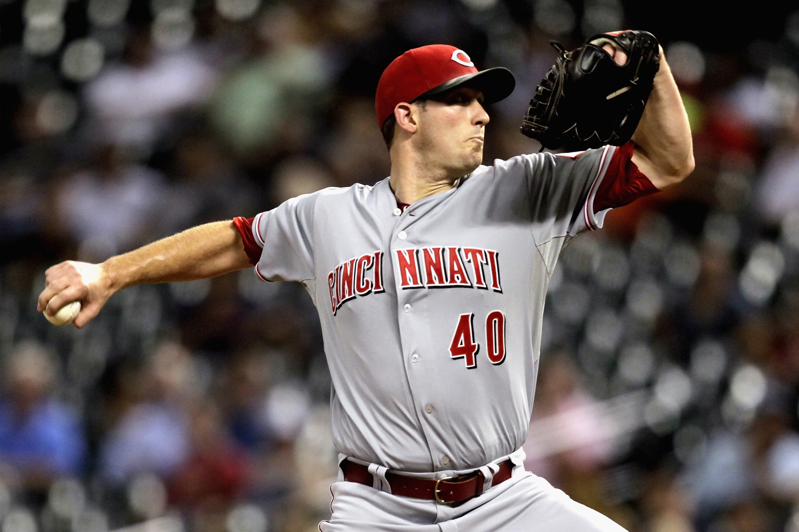 HOUSTON, TX - SEPTEMBER 18:  Greg Reynolds #40 of the Cincinnati Reds throws in the first inning against the Houston Astros at Minute Maid Park on September 18, 2013 in Houston, Texas.  (Photo by Bob Levey/Getty Images)