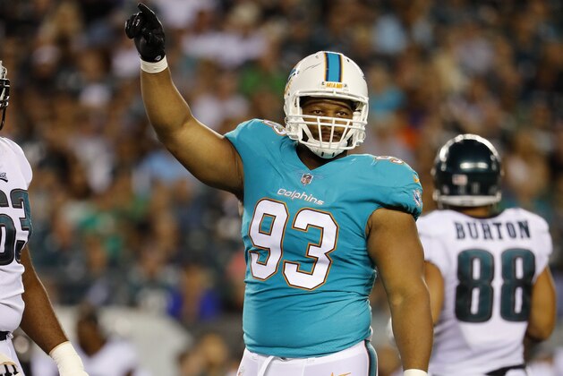 Miami Dolphins defensive tackle Ndamukong Suh during an NFL preseason football game against the Philadelphia Eagles at Lincoln Financial Field in Philadelphia, Thursday, Aug. 24, 2017. (Winslow Townson/AP Images for Panini)