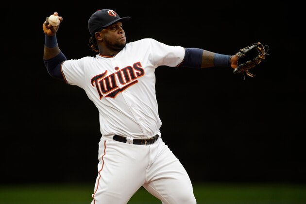 MINNEAPOLIS, MN - AUGUST 17: Miguel Sano #22 of the Minnesota Twins warms up at third base in game one of a doubleheader against the Cleveland Indians on August 17, 2017 at Target Field in Minneapolis, Minnesota. The Indians defeated the Twins 9-3. (Photo by Hannah Foslien/Getty Images)