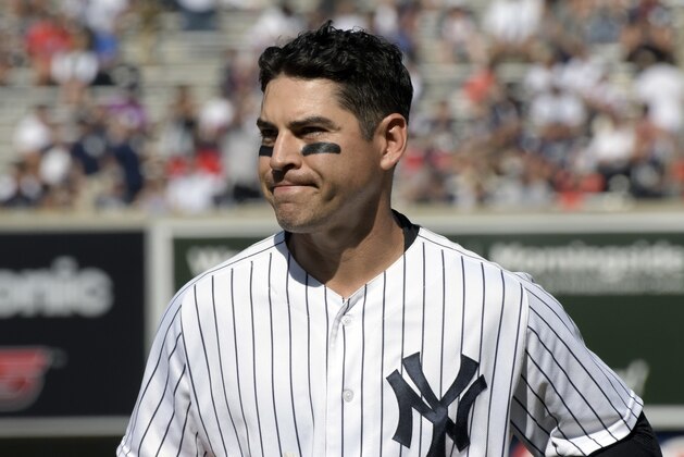 New York Yankees' Jacoby Ellsbury reacts after grounding out to end the sixth inning in the first game of a baseball doubleheader against the Cleveland Indians Wednesday, Aug. 30, 2017, at Yankee Stadium in New York. (AP Photo/Bill Kostroun)