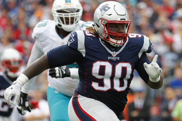 New England Patriots defensive tackle Malcom Brown rushes against the Miami Dolphins during a NFL football game at Gillette Stadium in Foxborough, Mass. Sunday, Sept. 18, 2016. (Winslow Townson/AP Images for Panini)