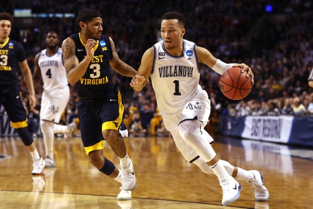 BOSTON, MA - MARCH 23: Jalen Brunson #1 of the Villanova Wildcats is defended by James Bolden #3 of the West Virginia Mountaineers during the second half in the 2018 NCAA Men's Basketball Tournament East Regional at TD Garden on March 23, 2018 in Boston, Massachusetts.  (Photo by Maddie Meyer/Getty Images)