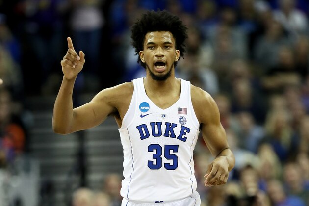 OMAHA, NE - MARCH 23:  Marvin Bagley III #35 of the Duke Blue Devils reacts against the Syracuse Orange during the first half in the 2018 NCAA Men's Basketball Tournament Midwest Regional at CenturyLink Center on March 23, 2018 in Omaha, Nebraska.  (Photo by Jamie Squire/Getty Images)