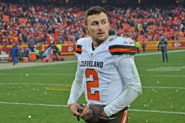 KANSAS CITY, MO - DECEMBER 27:  Quarterback Johnny Manziel #2 of the Cleveland Browns walks off the field, after losing to the Kansas City Chiefs on December 27, 2015 at Arrowhead Stadium in Kansas City, Missouri.  (Photo by Peter G. Aiken/Getty Images)