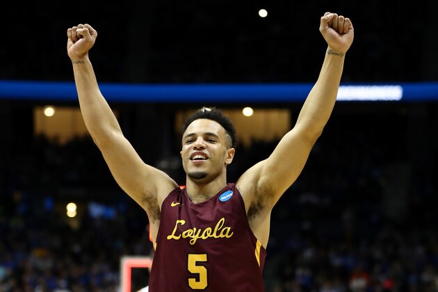 ATLANTA, GA - MARCH 22:  Marques Townes #5 of the Loyola Ramblers reacts after defeating the Nevada Wolf Pack during the 2018 NCAA Men's Basketball Tournament South Regional at Philips Arena on March 22, 2018 in Atlanta, Georgia.  (Photo by Ronald Martinez/Getty Images)