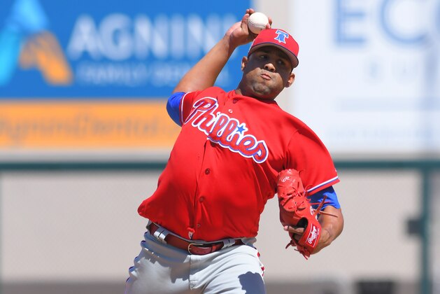 LAKELAND, FL - MARCH 16:  Francisco Rodriguez #75 of the Philadelphia Phillies pitches during the Spring Training game against the Detroit Tigers at Publix Field at Joker Marchant Stadium on March 16, 2018 in Lakeland, Florida. The game ended in a 6-6 tie.  (Photo by Mark Cunningham/MLB Photos via Getty Images)