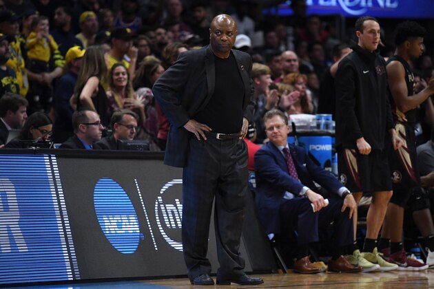 LOS ANGELES, CA - MARCH 24:  Head coach Leonard Hamilton of the Florida State Seminoles reacts against the Michigan Wolverines during the second half in the 2018 NCAA Men's Basketball Tournament West Regional Final at Staples Center on March 24, 2018 in Los Angeles, California.  (Photo by Harry How/Getty Images)