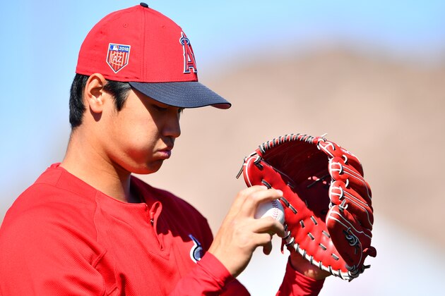 TEMPE, AZ - MARCH 12:  Shohei Ohtani of the Los Angeles Angels is seen prior to the spring training game between Cincinnati Reds and Los Angeles Angels on March 12, 2018 in Tempe, Arizona.  (Photo by Masterpress/Getty Images)