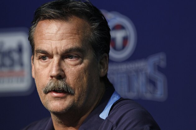 Tennessee Titans head coach Jeff Fisher answers questions at a news conference on Monday, Nov. 22, 2010, in Nashville, Tenn. Titans quarterback Vince Young left the stadium after exchanging words with Fisher after a 19-16 overtime loss to the Washington Redskins on Sunday in which Young tore a flexor tendon in his right thumb on his throwing hand. Fisher said Young will be placed on injured reserve and needs surgery on his hand. (AP Photo/Mark Humphrey) Tennessee Titans head coach Jeff Fisher answers questions at a news conference on Monday, Nov. 22, 2010, in Nashville, Tenn. Titans quarterback Vince Young left the stadium after exchanging words with Fisher after a 19-16 overtime loss to the Washington Redskins on Sunday in which Young tore a flexor tendon in his right thumb on his throwing hand. Fisher said Young will be placed on injured reserve and needs surgery on his hand. (AP Photo/Mark Humphrey)