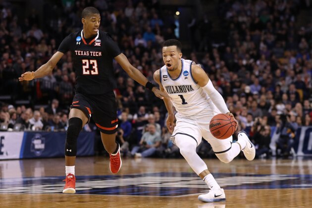 BOSTON, MA - MARCH 25: Jalen Brunson #1 of the Villanova Wildcats is defended by Jarrett Culver #23 of the Texas Tech Red Raiders during the first half in the 2018 NCAA Men's Basketball Tournament East Regional at TD Garden on March 25, 2018 in Boston, Massachusetts.  (Photo by Maddie Meyer/Getty Images)